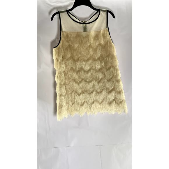 SAIL TO SABLE Women's Cream Fringe Mesh Back-Zip Sleeveless Top SZ L